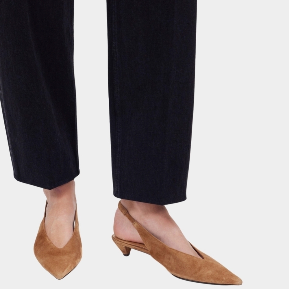 New! Madewell The Simone Kitten-Heel Slingback Leather Suede Dried Acorn Pumps